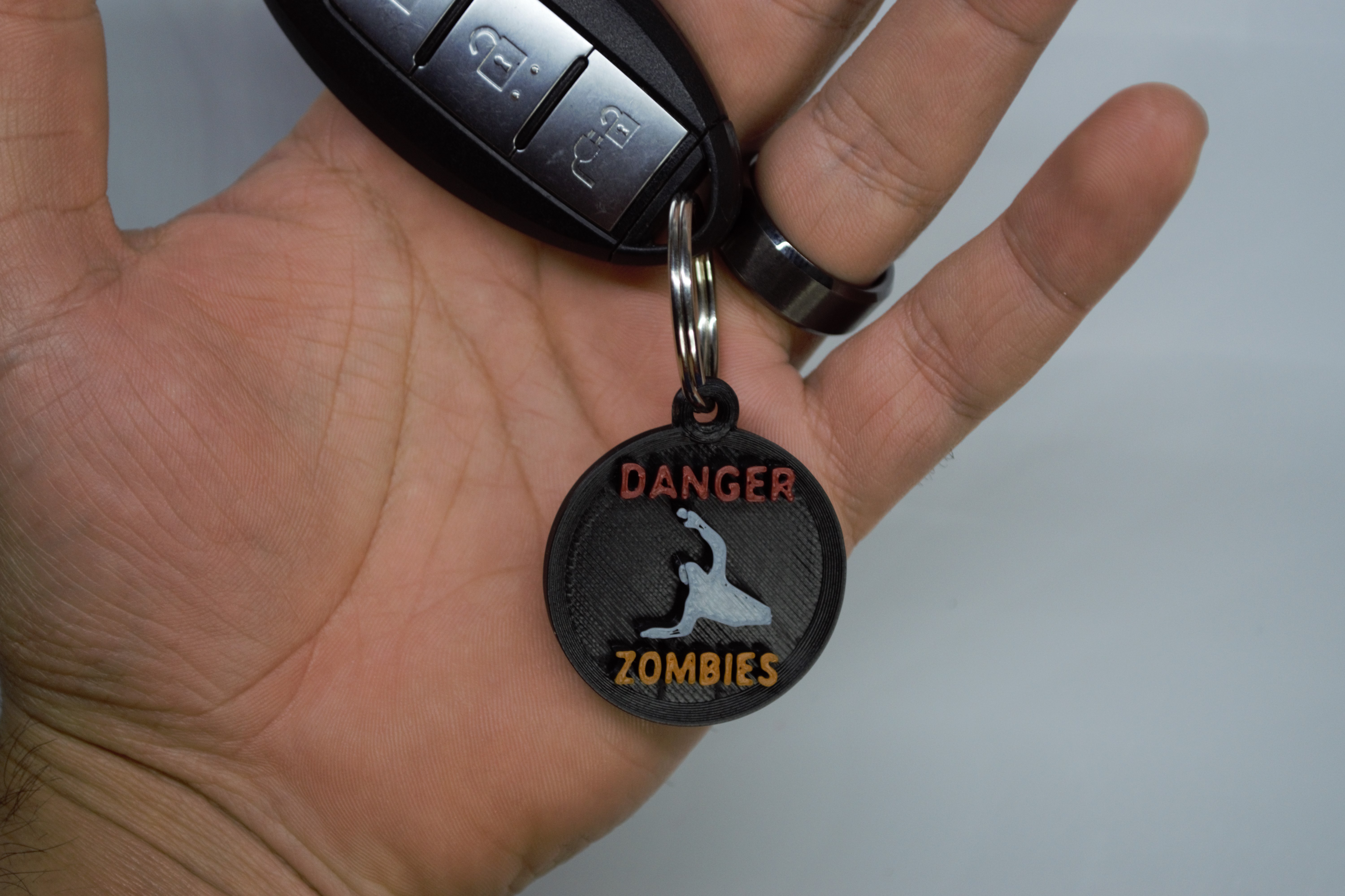 DANGER ZOMBIES sign Halloween themed keychain