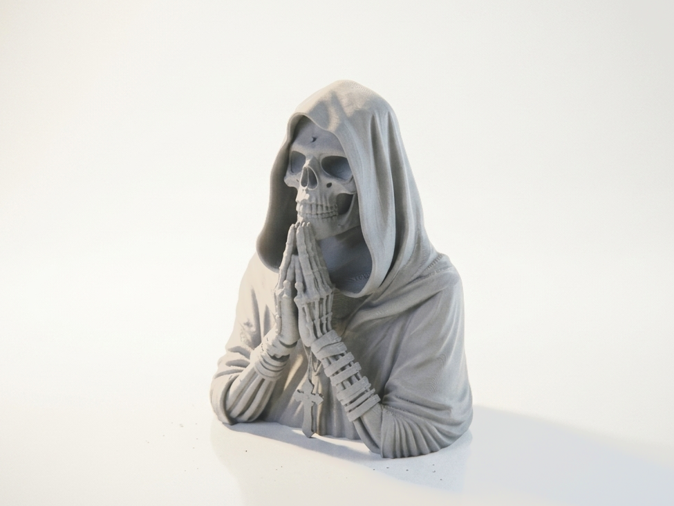 Praying Skull Hooded Figure Sculpture 3D Printable
