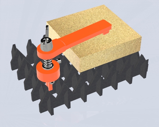 Clip on clamp, with a ratating arm and adjustable height (for honecomb and zig-zag laser beds)
