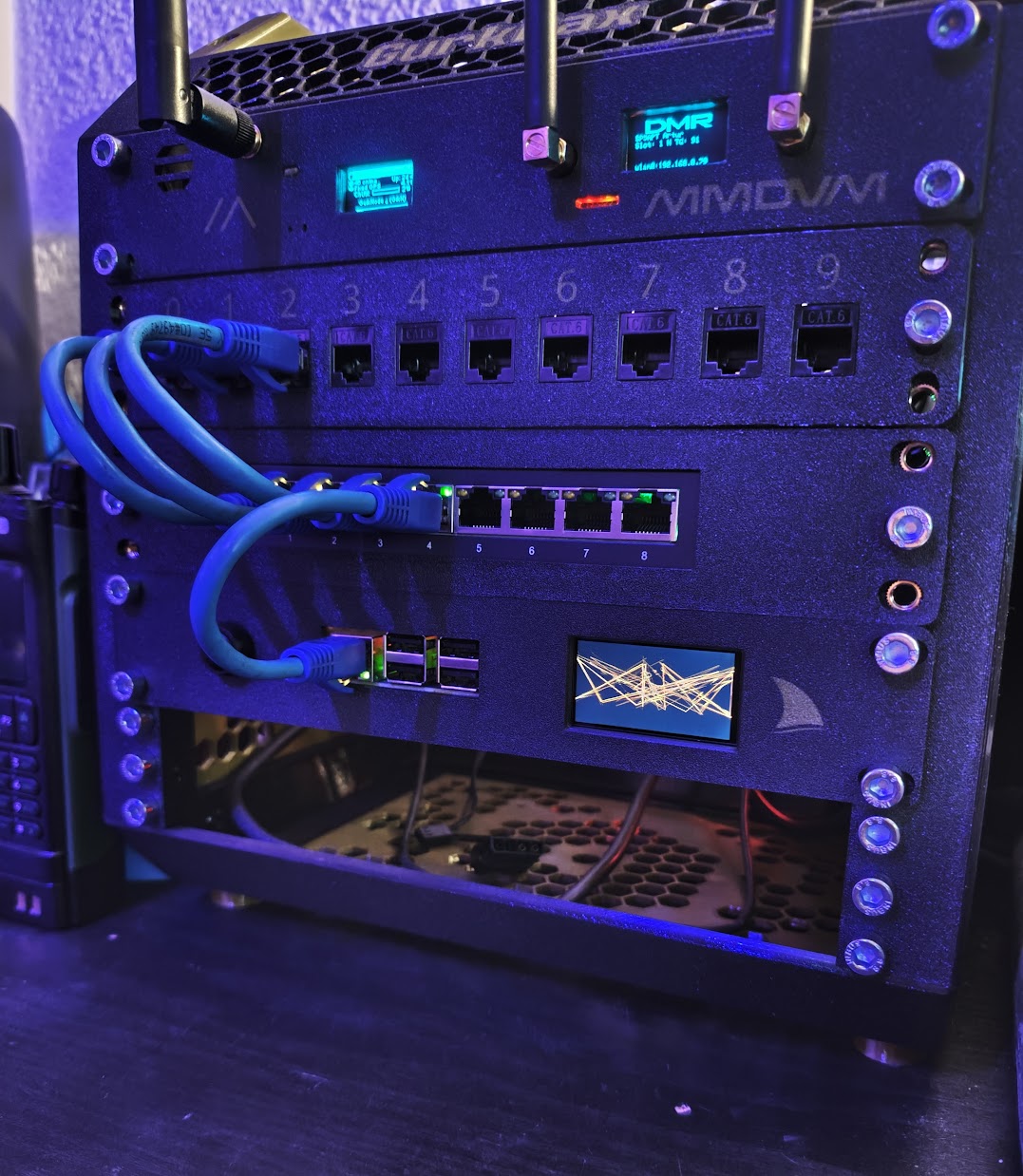 Raspberry Pi 2B/3B/4B/5B 10-inch Rack Mount plus 12mm On/Off switch and 1.9 Inch IPS TFT