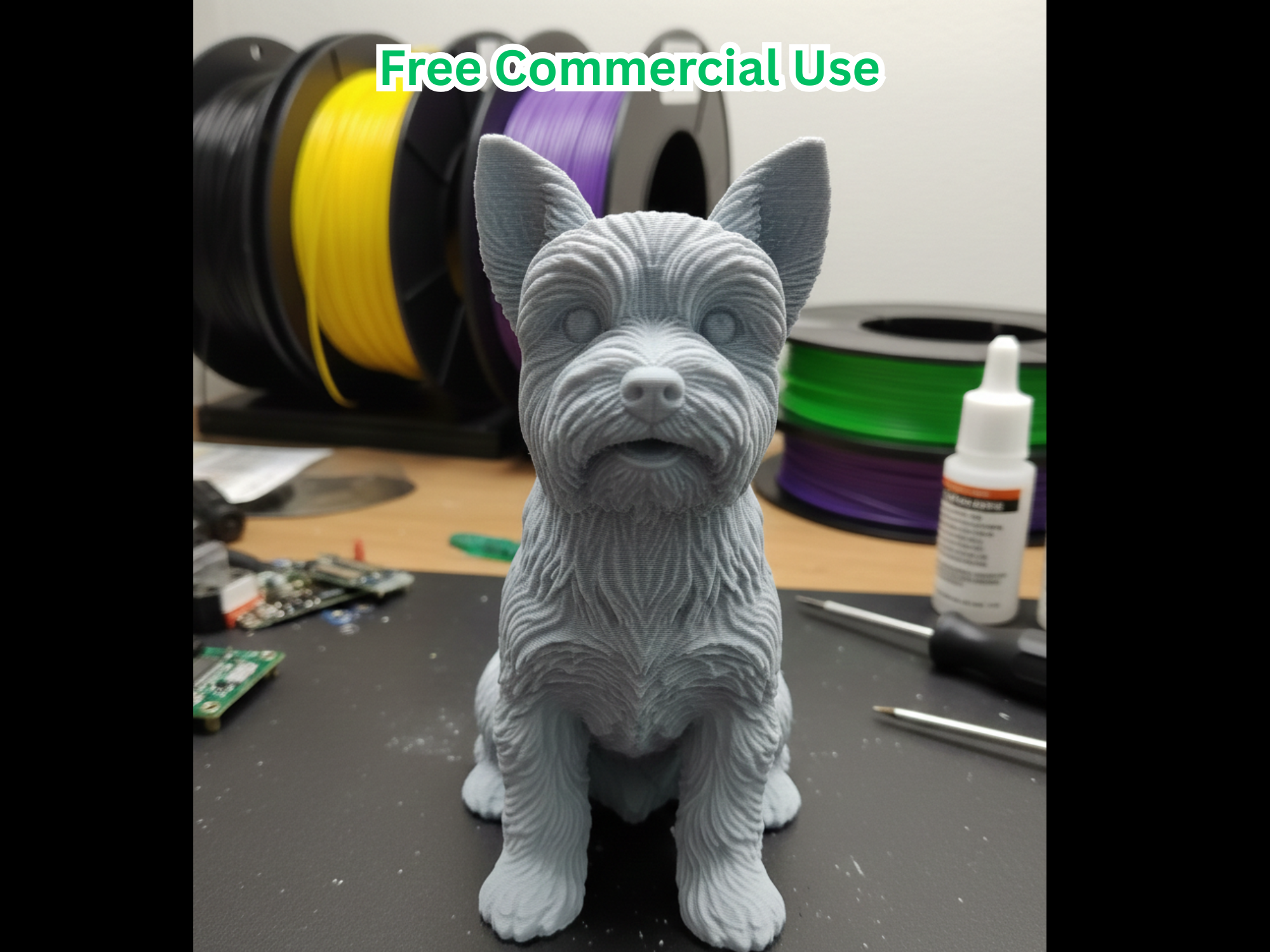 Realistic Yorkshire Terrier Sitting Dog Statue