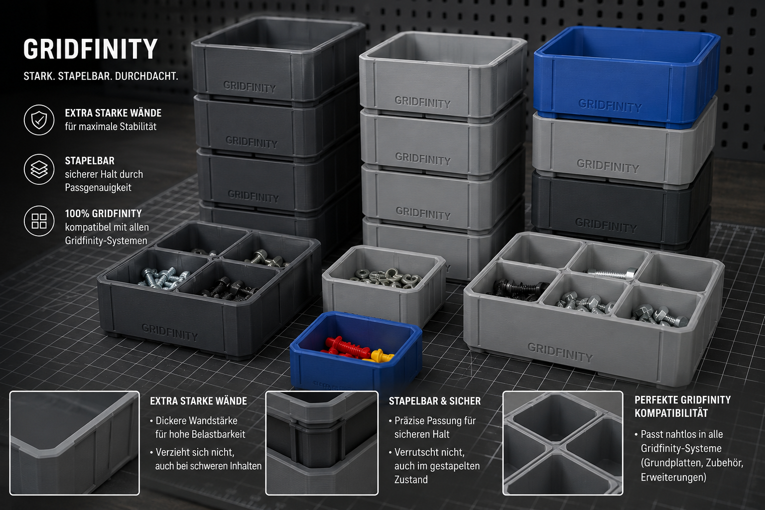 Gridfinity Bins with Label and Finger slide