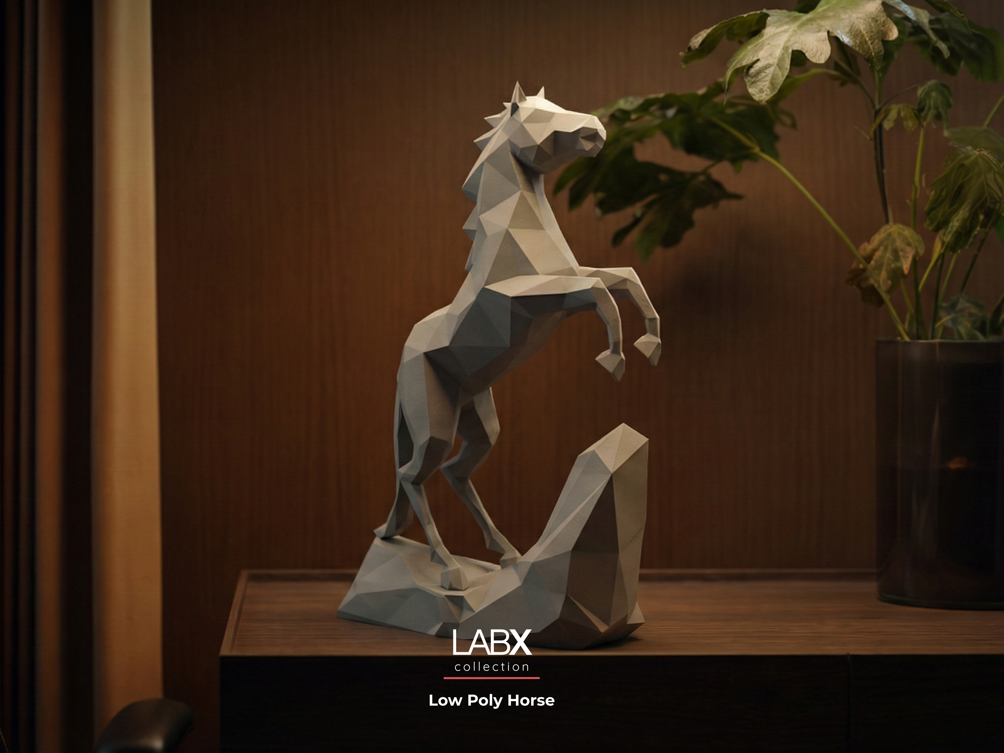 Low Poly Rearing Horse Sculpture