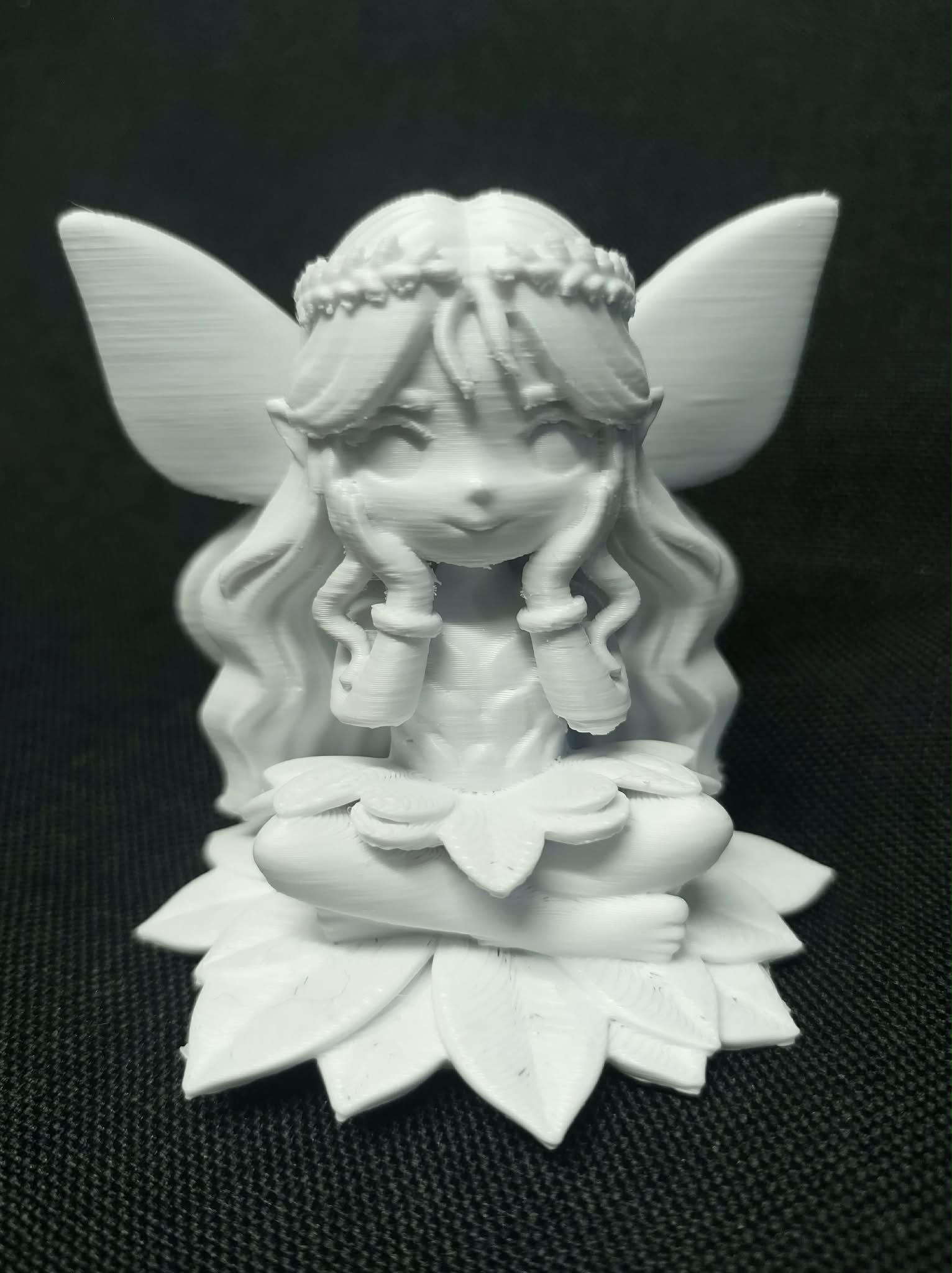 Detailed Fairy Sitting on Lotus Leaves Magical Garden Statue
