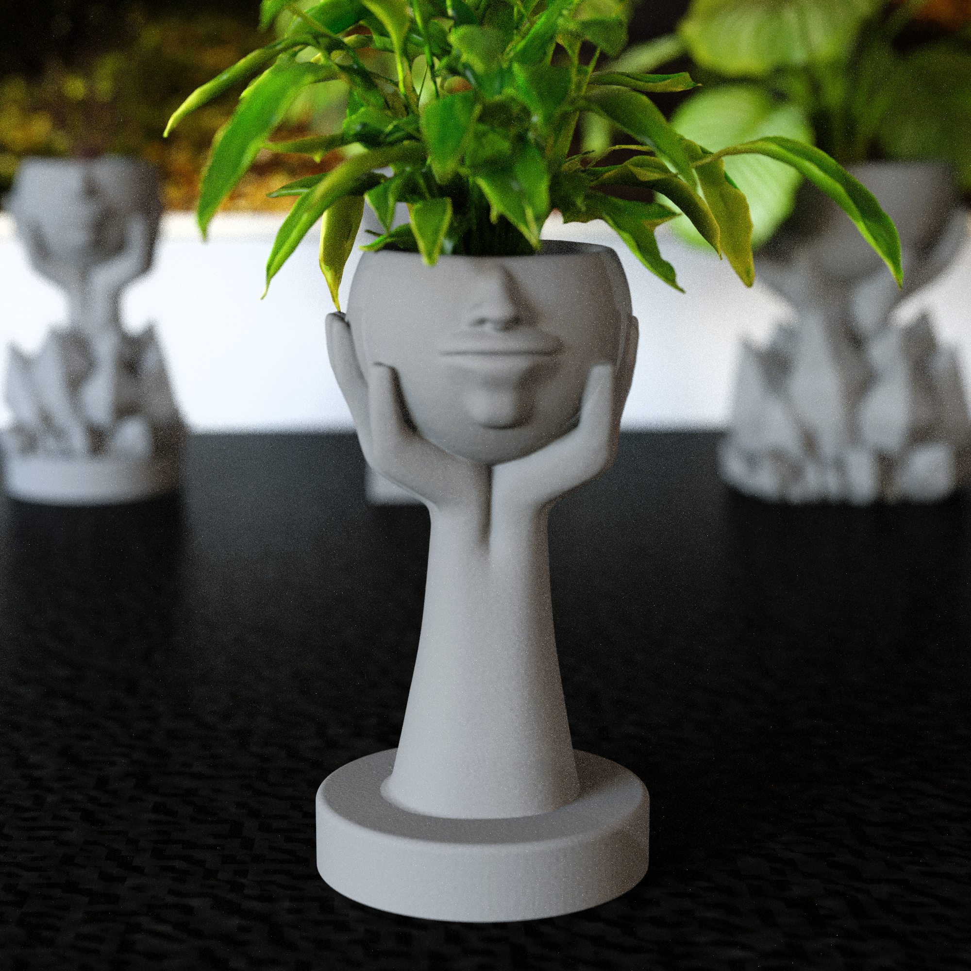 Hands holding flower pots head