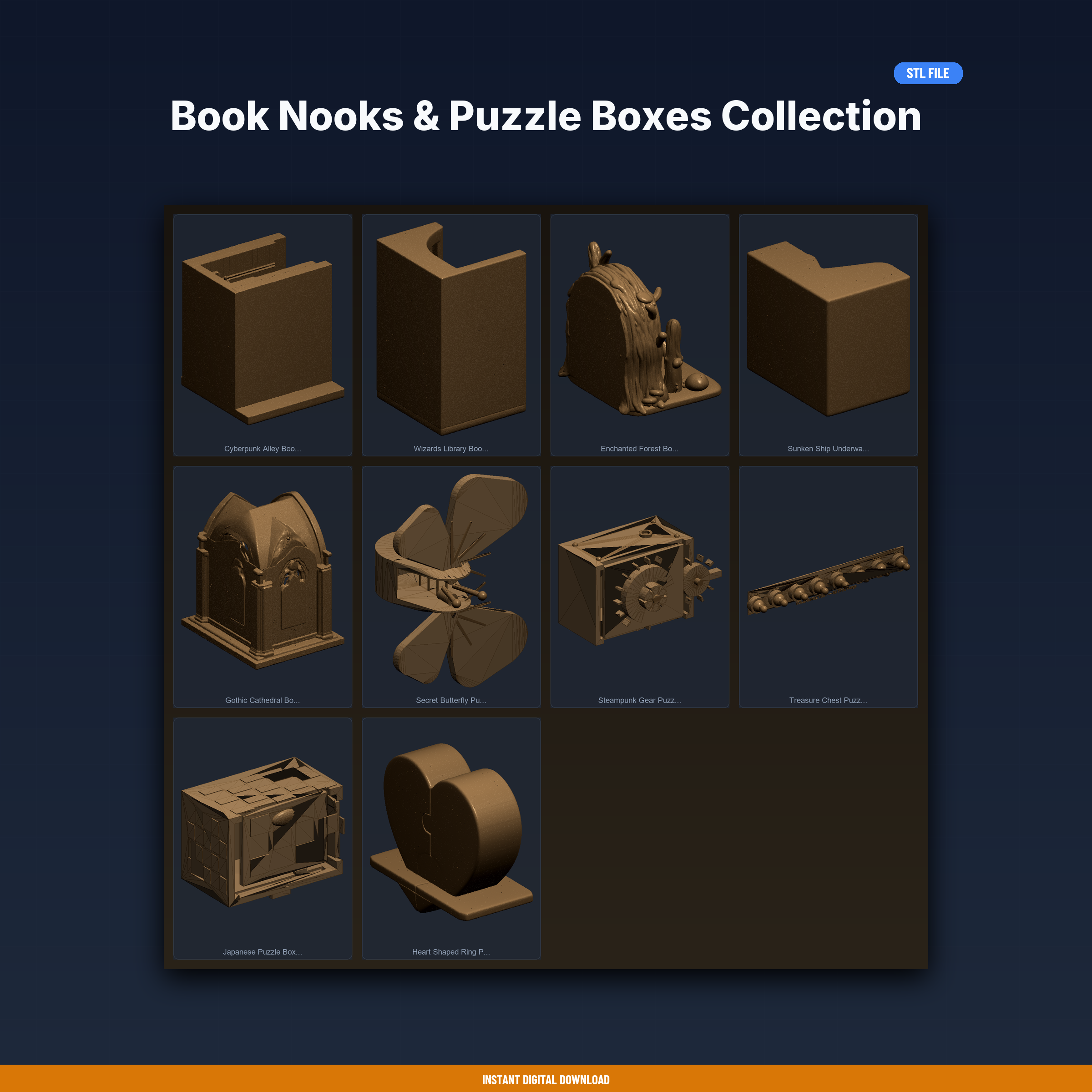 Book Nooks & Puzzle Boxes Collection - 10-Model STL Bundle
