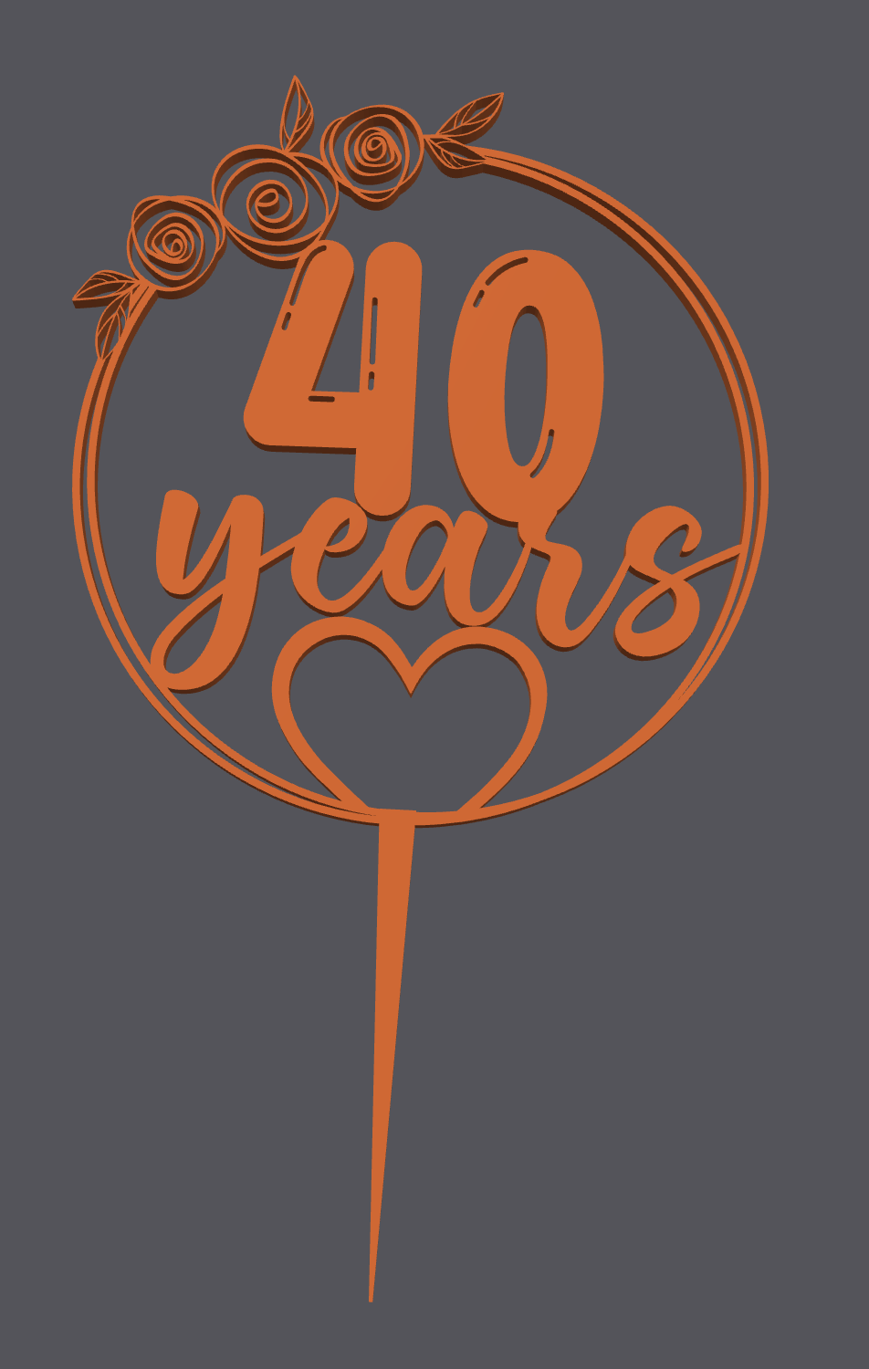 Topper para pastel – Corazón con 40 años | Cake Topper – Heart with 40 Years | 3D Print