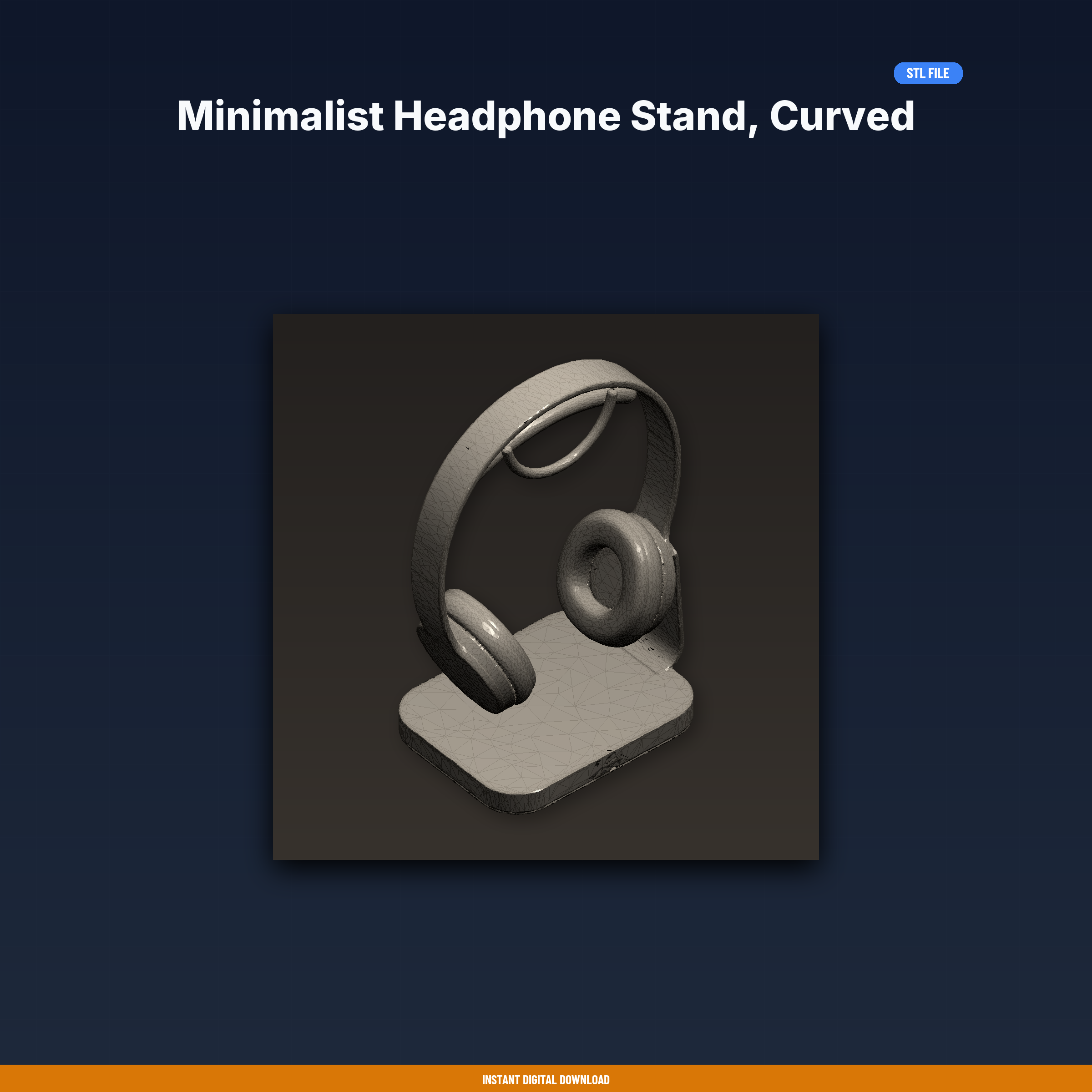 Minimalist Headphone Stand, Curved Hook, Stable Base, Desk - 3D Printable STL File