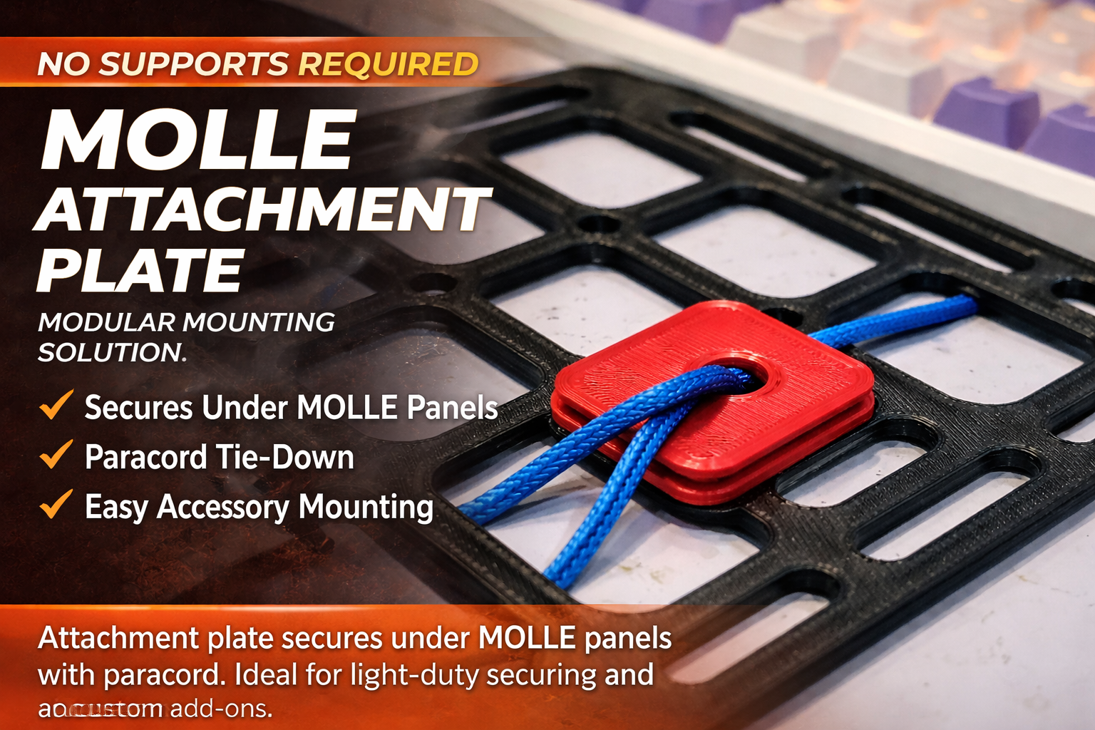 MOLLE Under-Panel Attachment Plate (Paracord Mount) 3D model