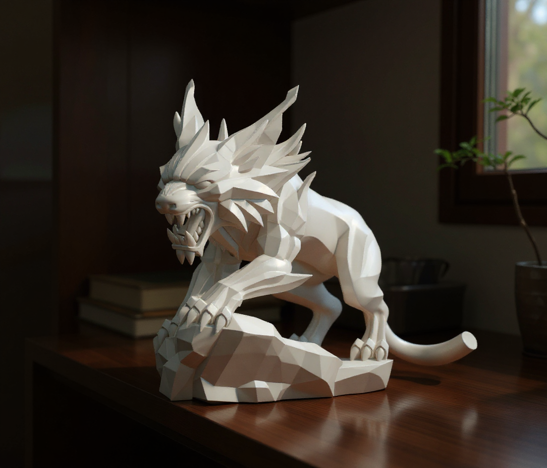 Fangstorm Alpha – Feral Low Poly Beast Statue
