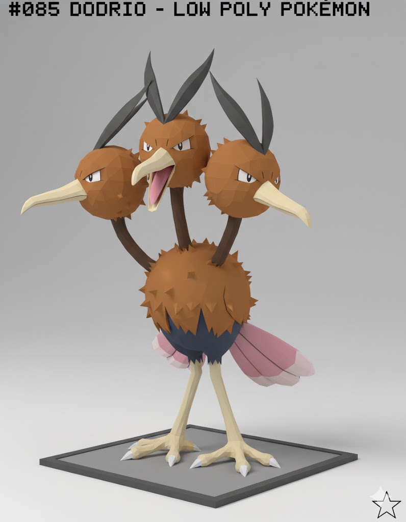 #085 Dodrio – Low Poly Pokémon