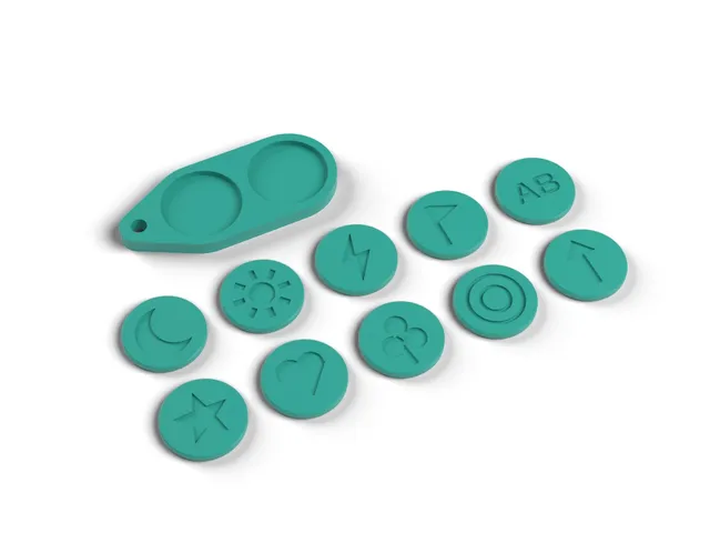 Golf Ball Markers - Ten Engraved Markers and a Keyring Fob, No Supports (OpenSCAD)