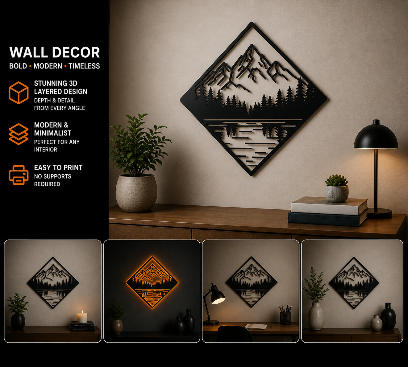 Universal  mountain lake wall decoration