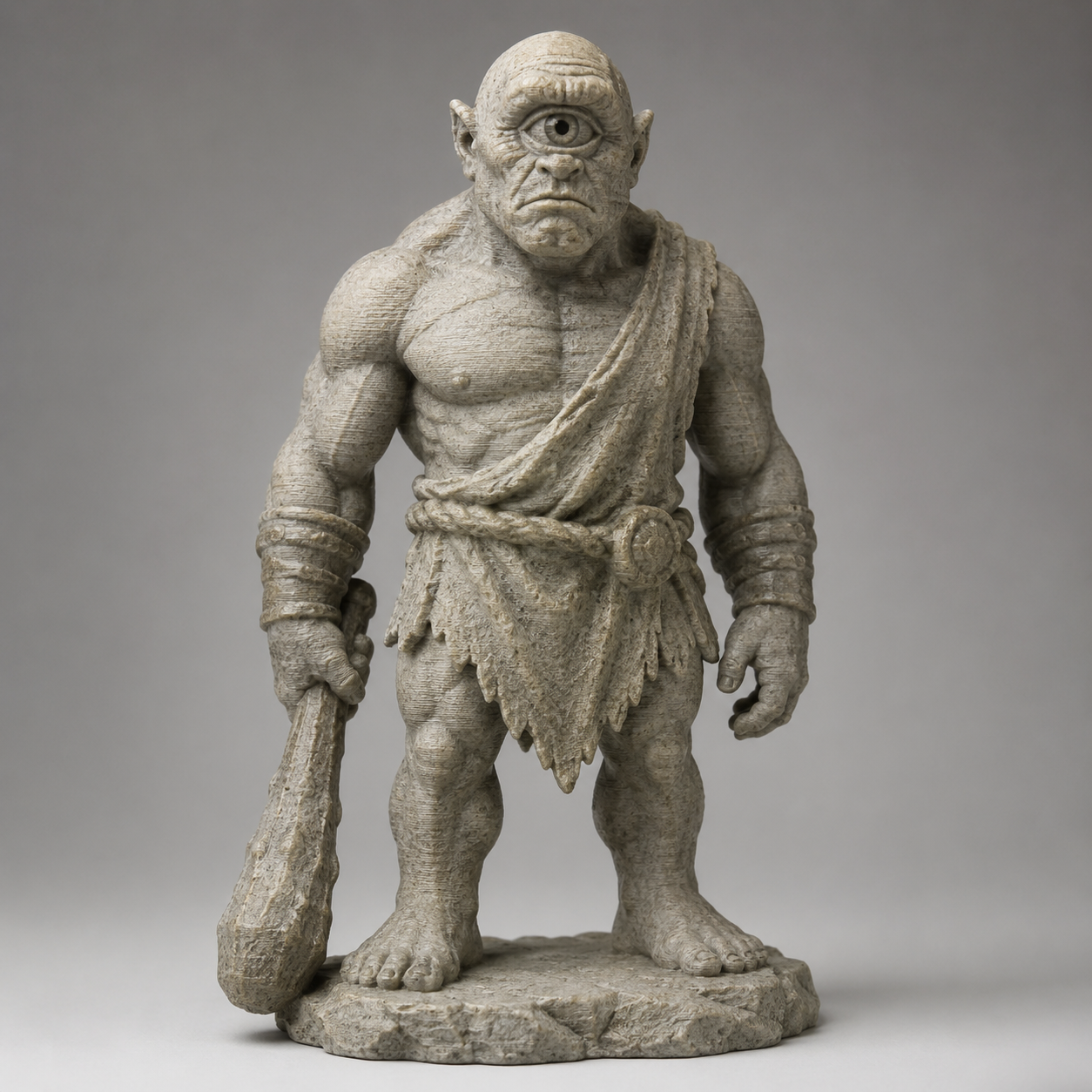 Steinfigur eines kämpfenden Zyklopen/Stone figure of a fighting Cyclops