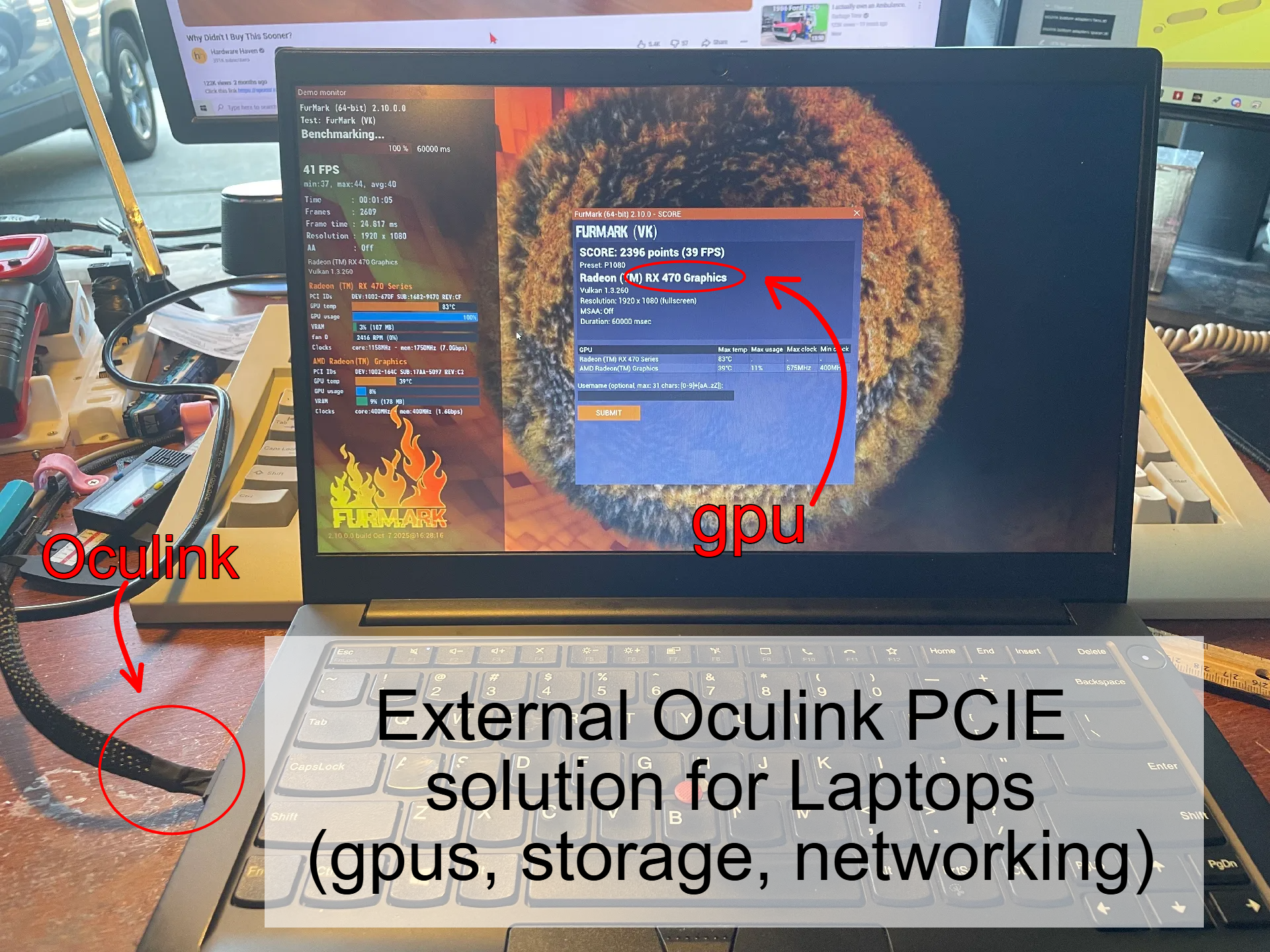 Laptop OcuLink expansion ports and feet risers
