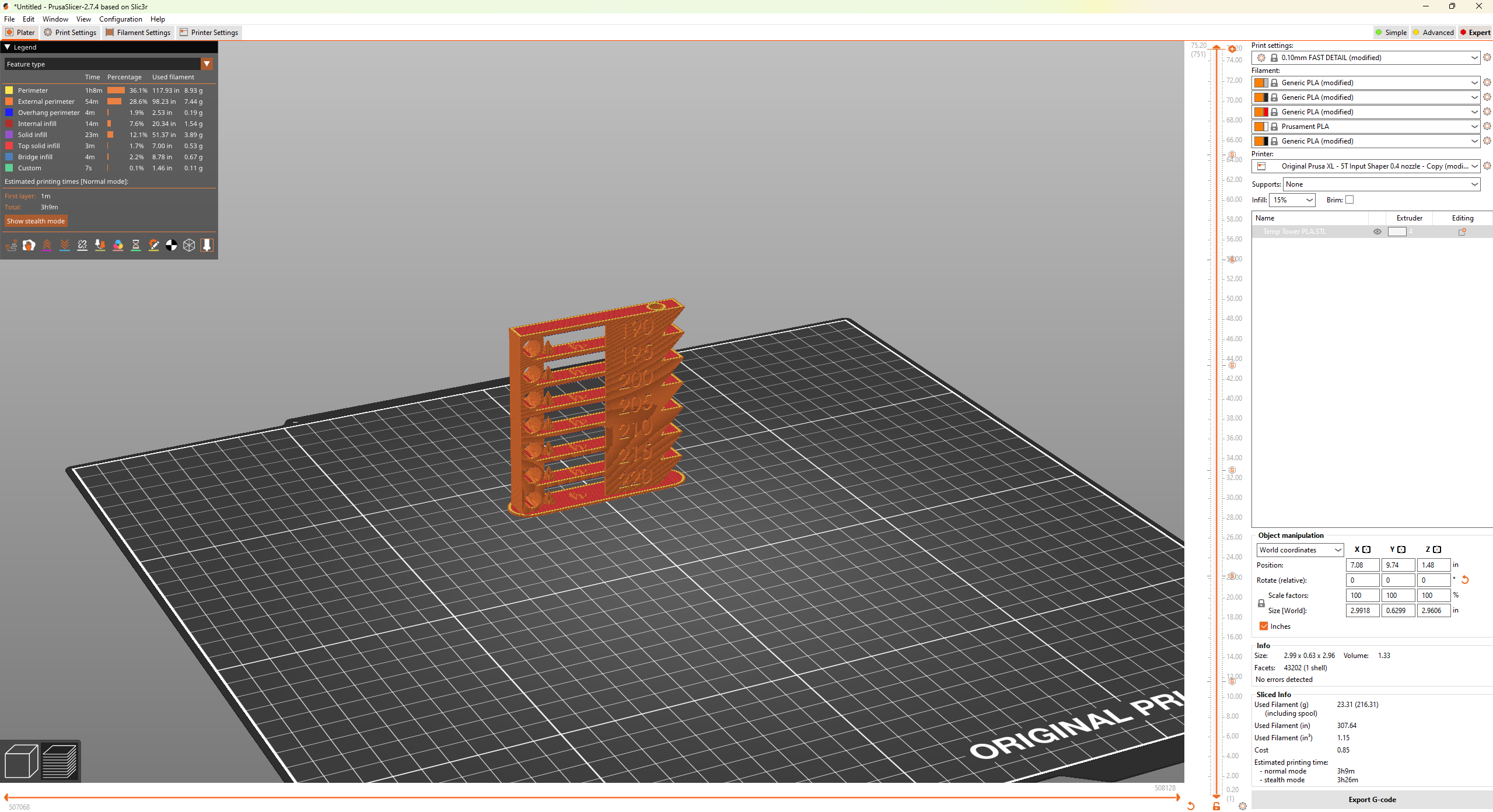 Prusa XLIS Temperature Tower