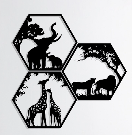 5pcs Hexagon African wild animals Wall Art by Jura Švébiš | Download ...