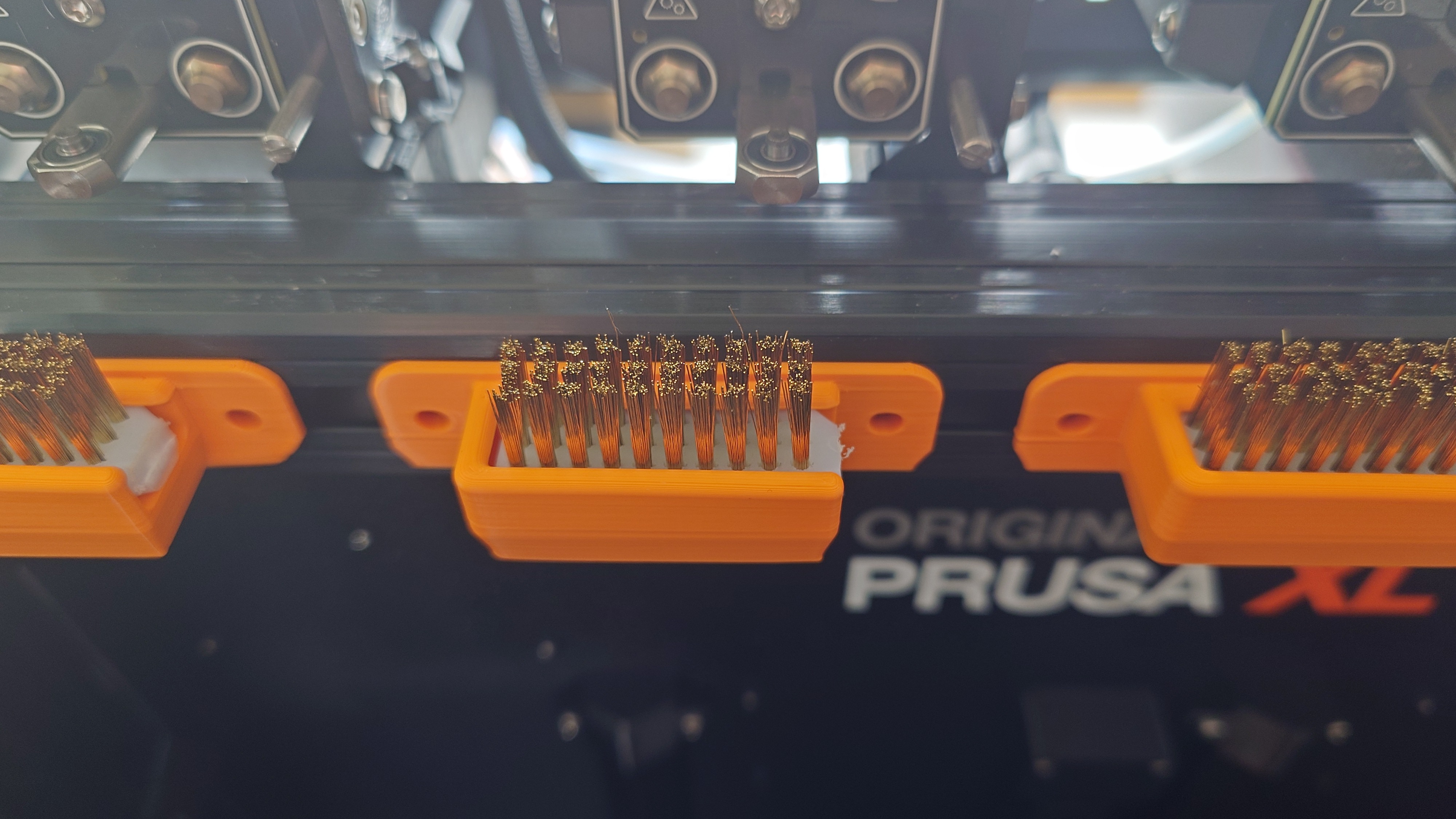 Brass brush holder for nozzle cleaning of Prusa XL