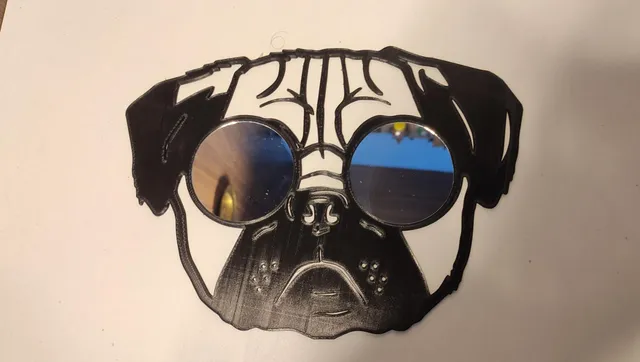 3D Printed Pug Face with Mirror Glasses - 58mm Diameter (.stl, .step)