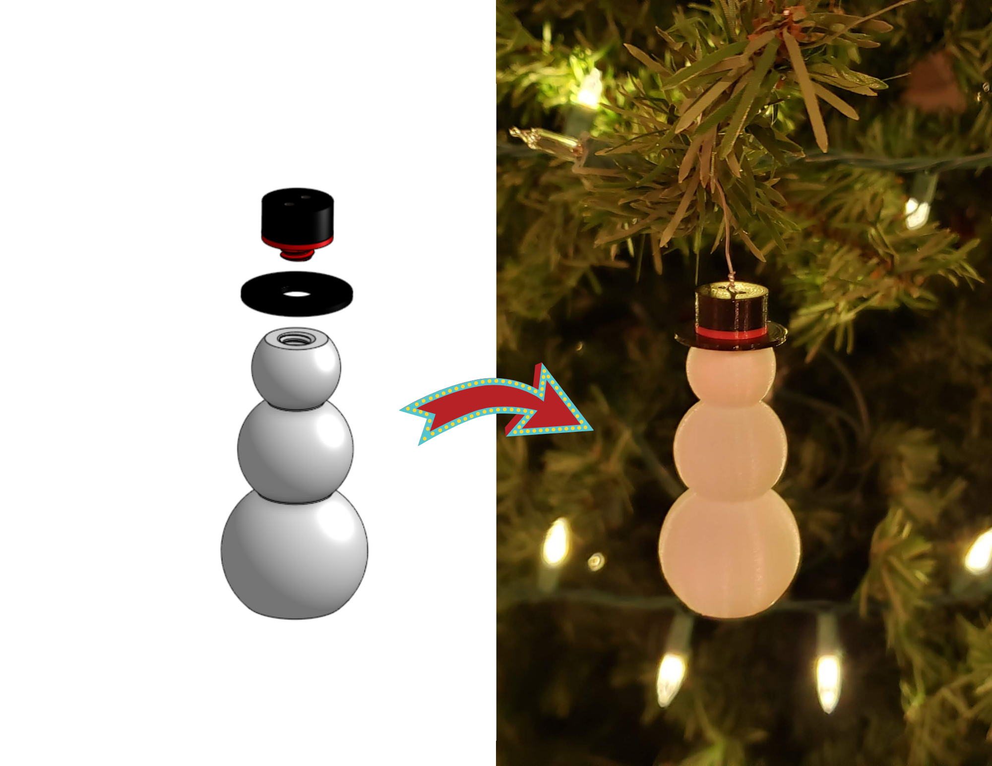 Snowman Christmas Ornament (with 3d printed threads!)
