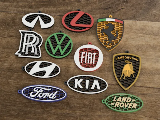 Honeycomb-style keychains with car brand logos. part3