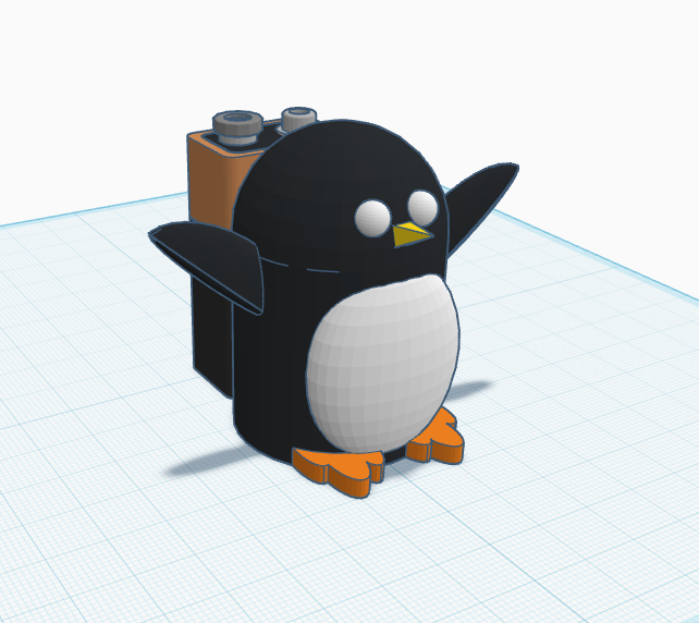 A 9V battery on a penguin that i made in 4th grade 3D model