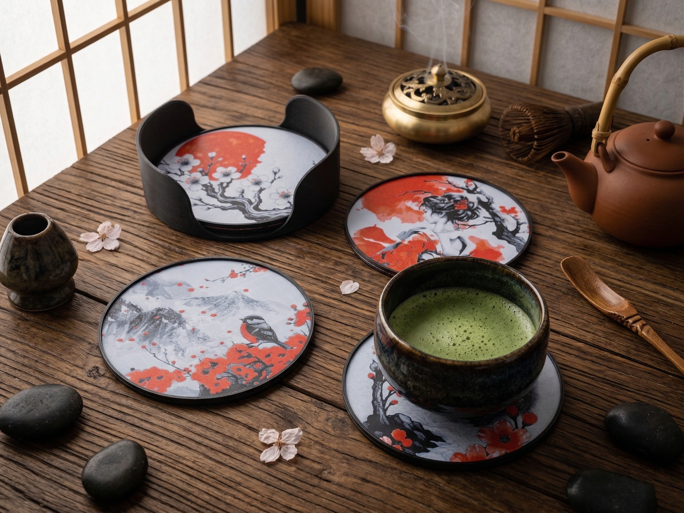 Japanese Art, Sakura Coaster Set