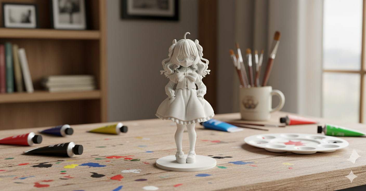 Cute Anime Girl with Curls and Bow – Figurine