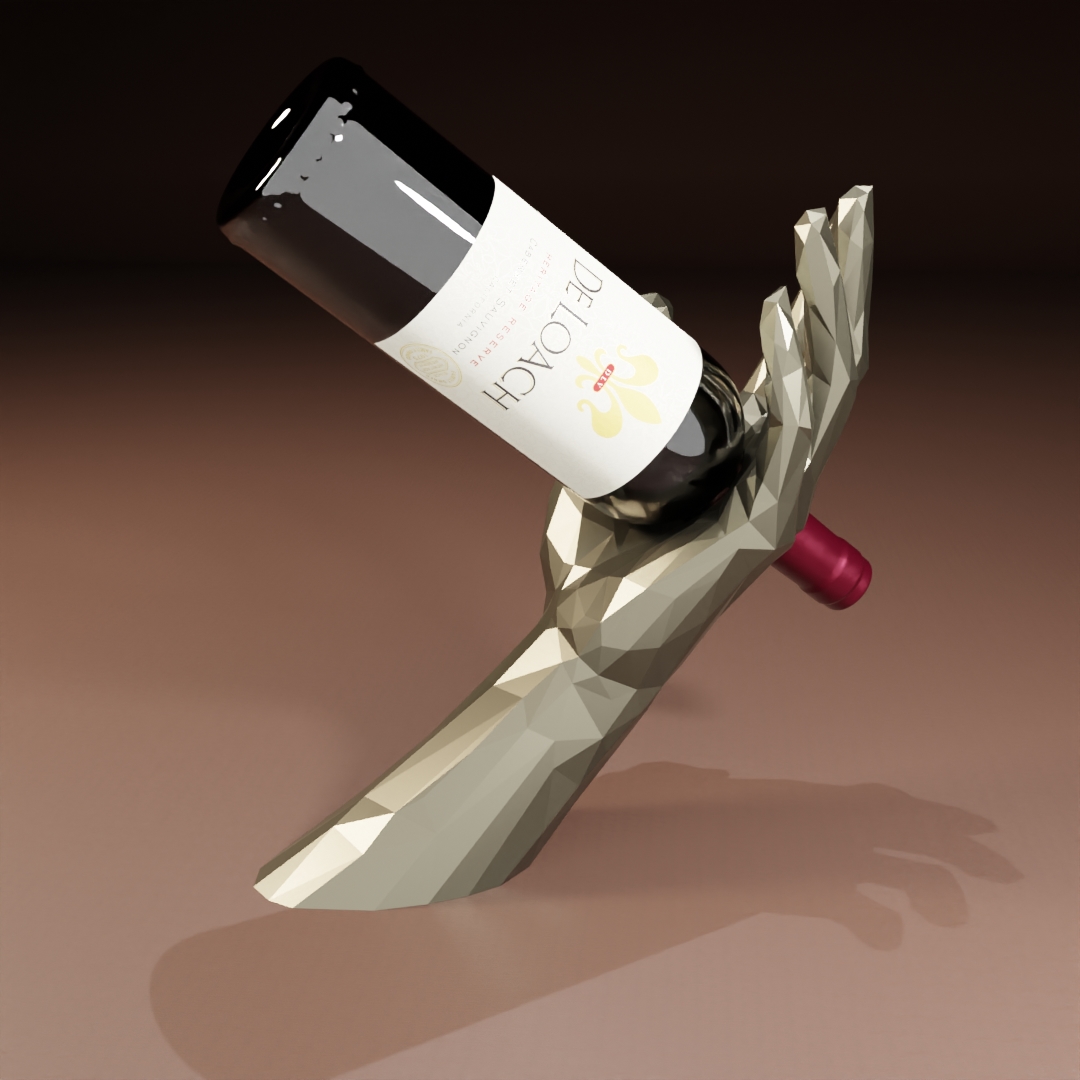 Elegant Wine Bottle Holder - Low Poly Hand