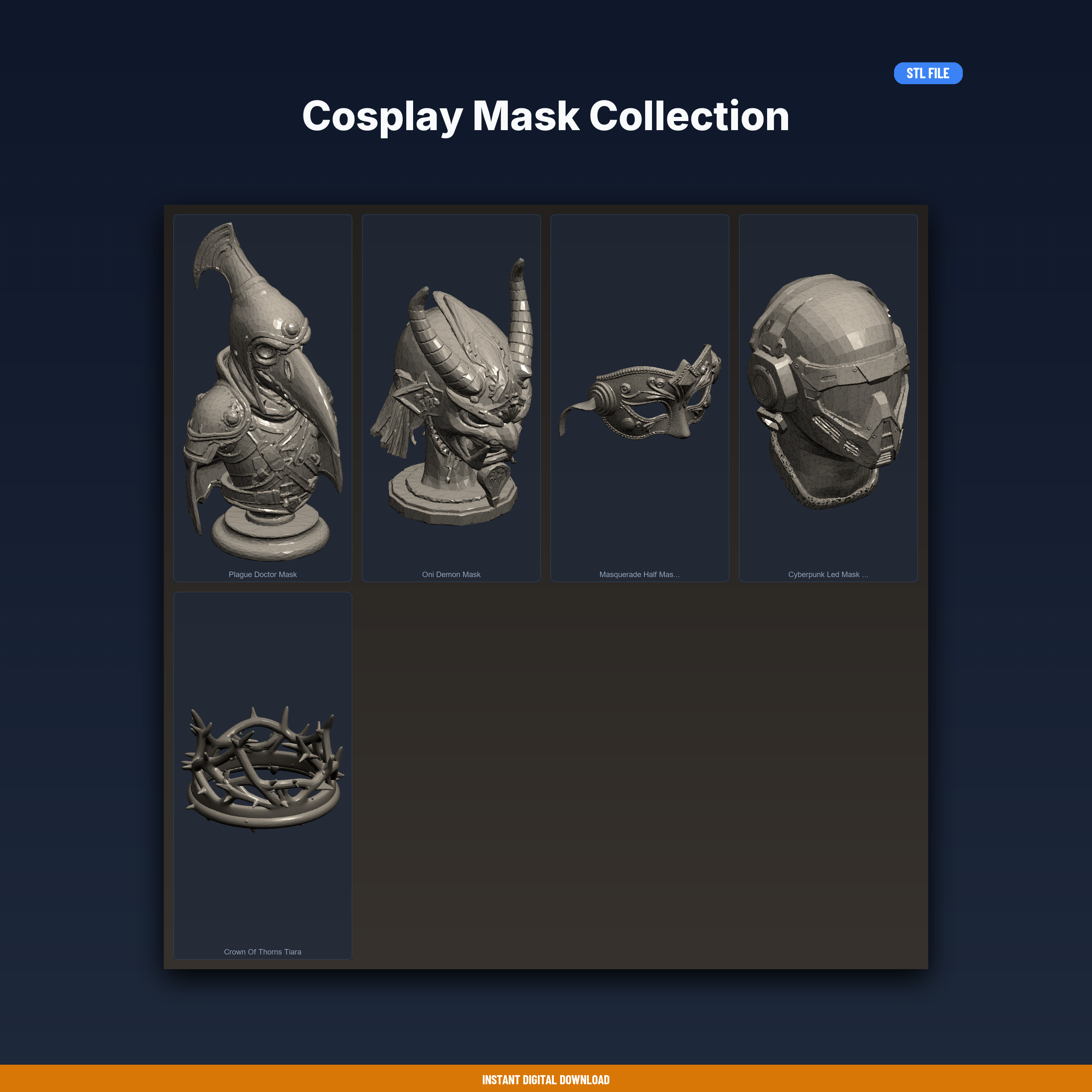 Cosplay Mask Collection - 5-Model STL Bundle