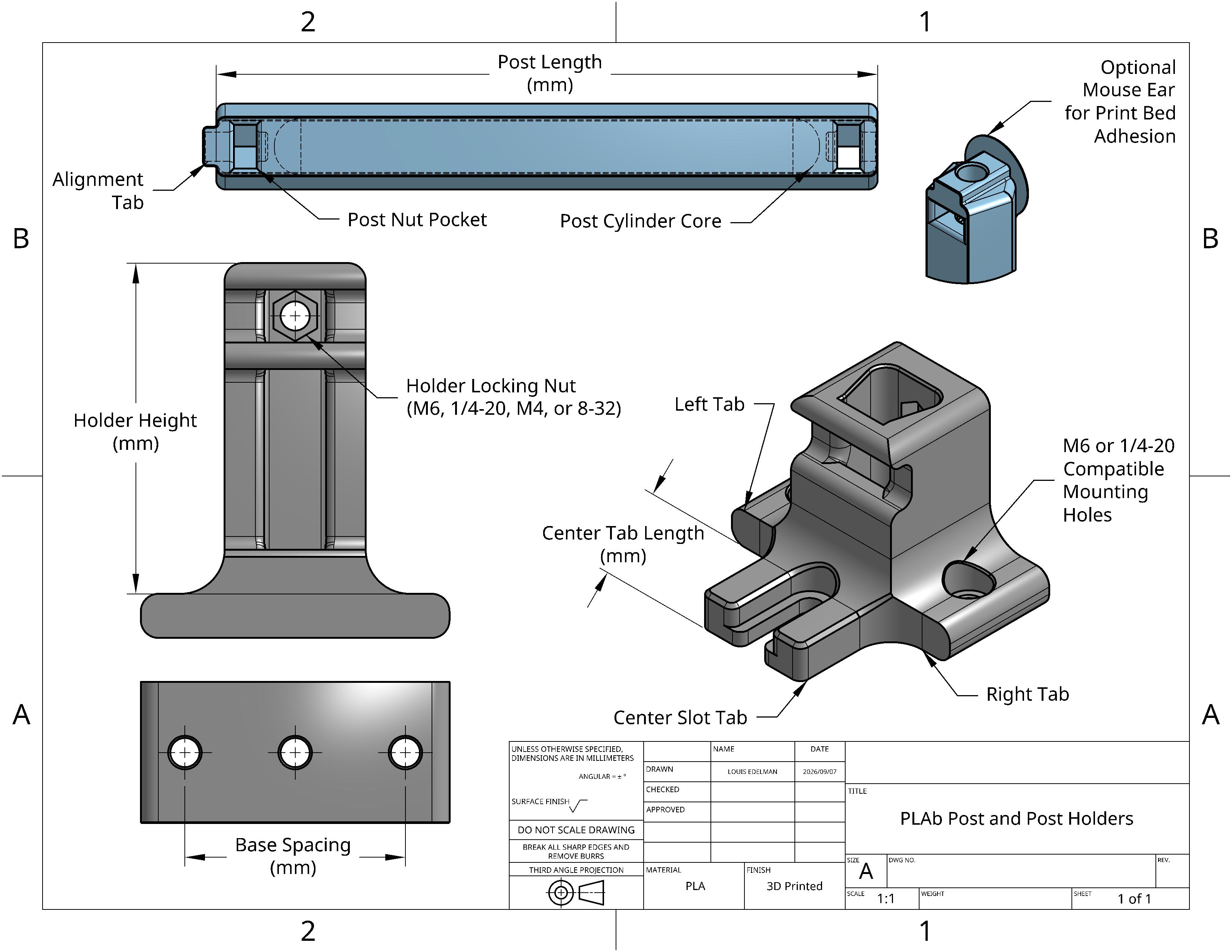 PLAb: Optical Posts and Post Holders