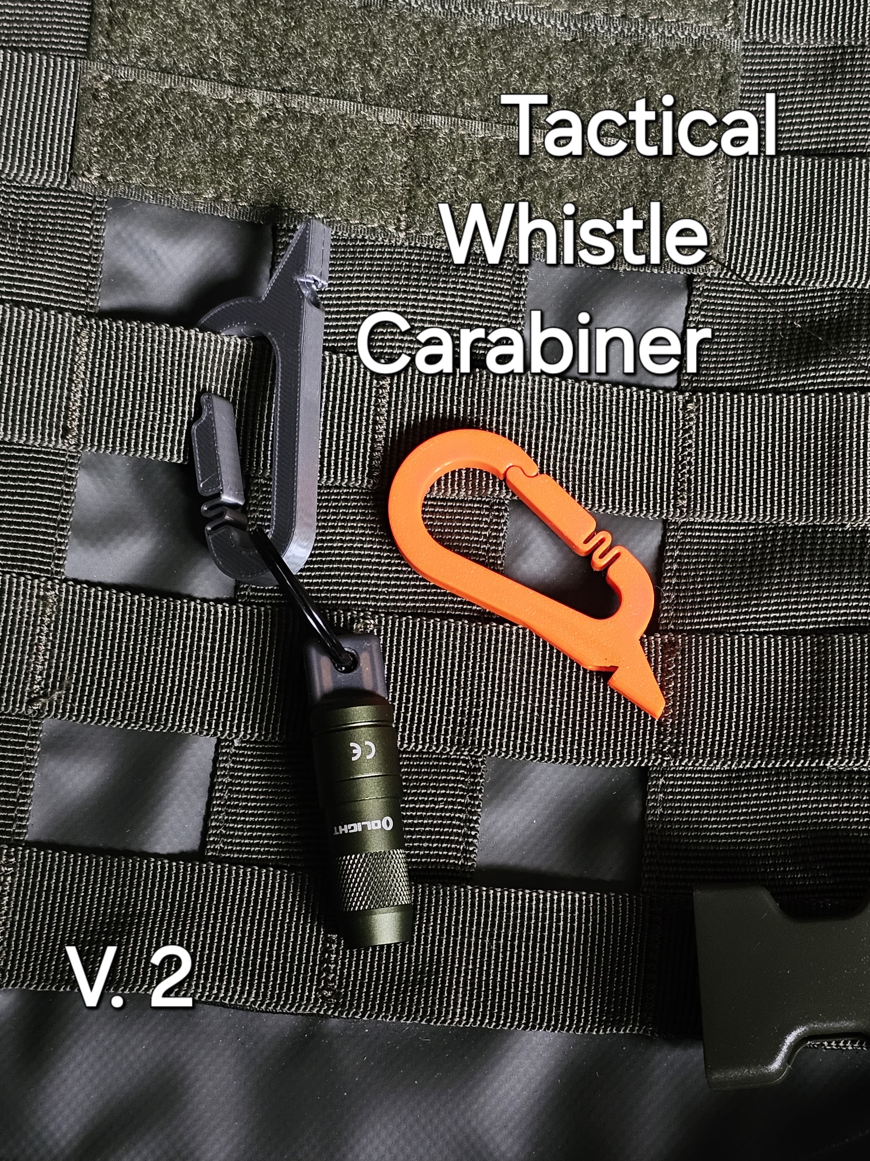 V2.0 Tactical Whistle Carabiner (Print-in-Place) 3D model thumbnail