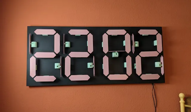 Giant mechanical 7-segment clock