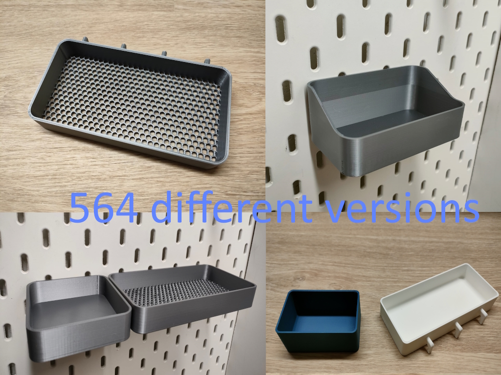 Bin for Ikea skadis - 564 models - hooks need support 3D model thumbnail