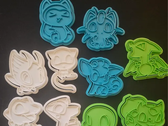chibi pokemon cookie cutter and stamps, set of 10