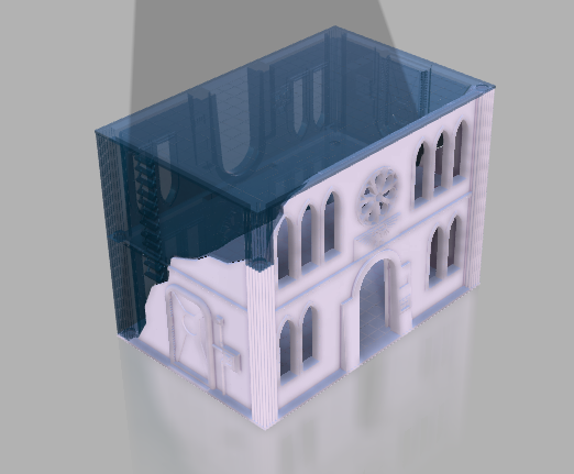 Ruined building terrain and model transportation box for wargames