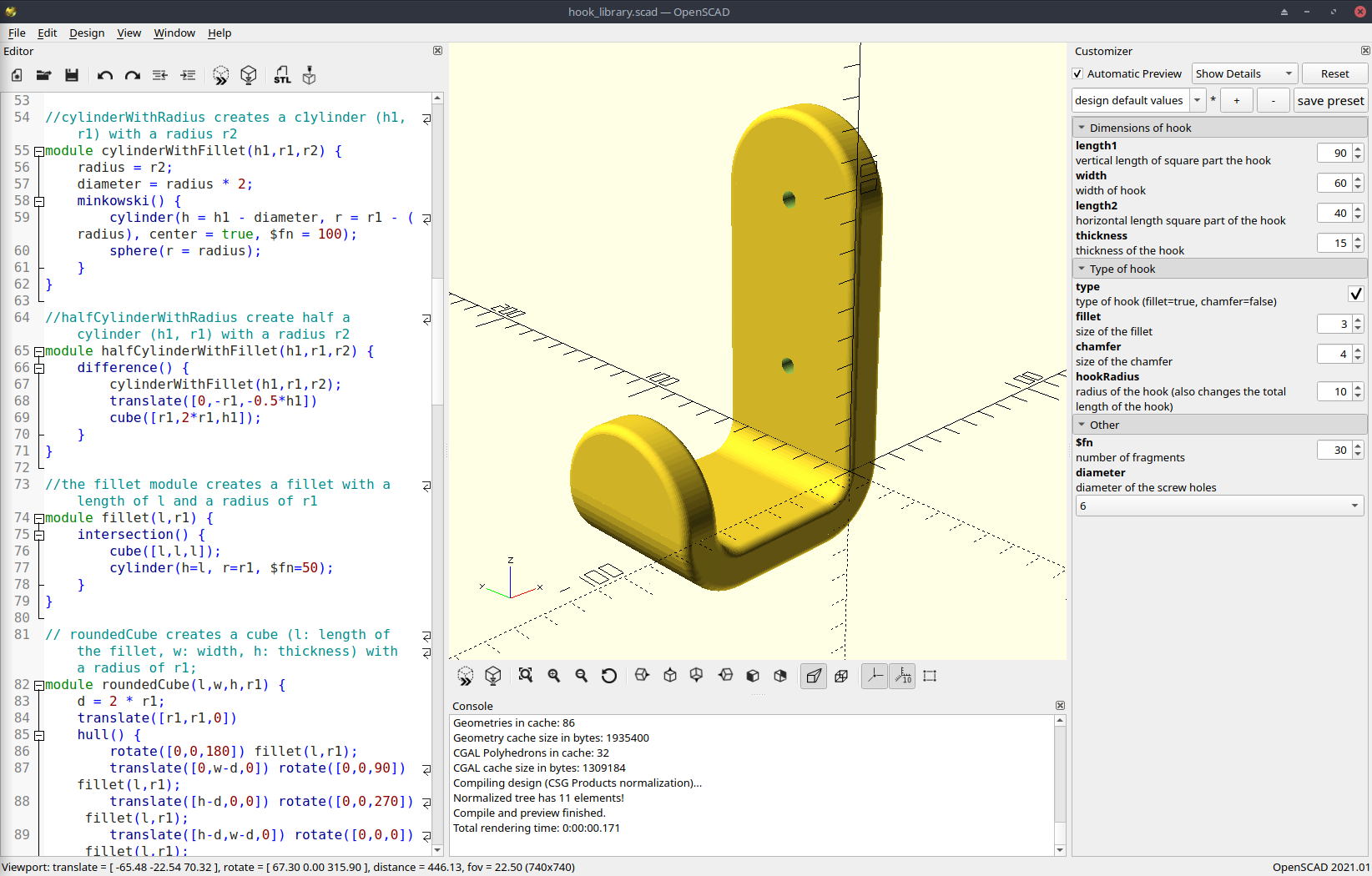 Miniatura 4 do modelo 3D Parametric hook (with source file)