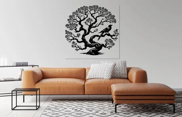 Bird on 1000 years old Olive tree 2d wall decor