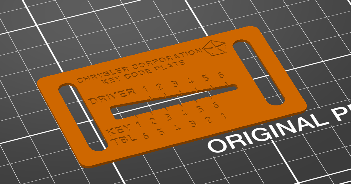 Chrysler Corporation key code plate by L7899 Download free STL model
