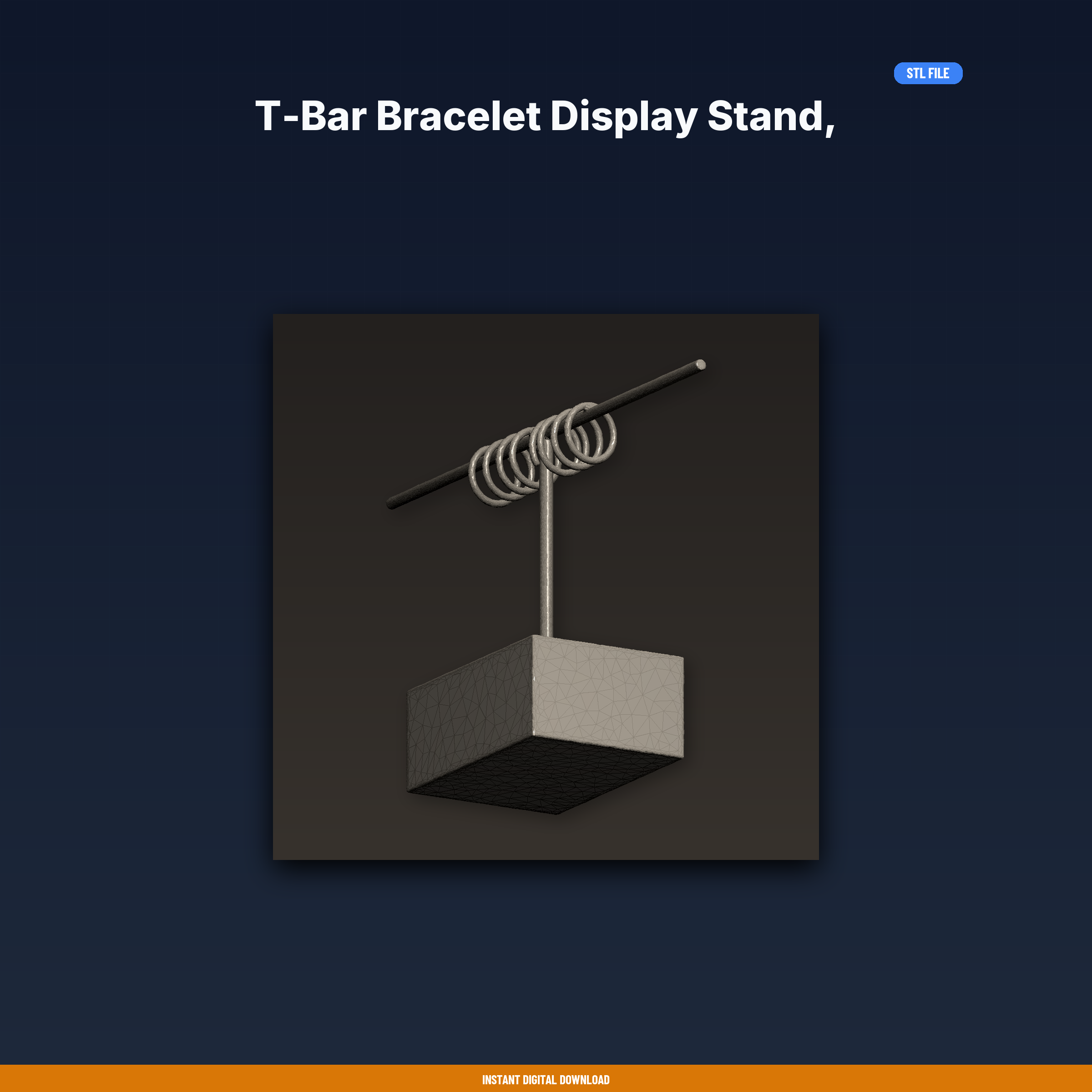 T-Bar Bracelet Display Stand, Horizontal Bar, Holds Bangles And - 3D Printable STL File
