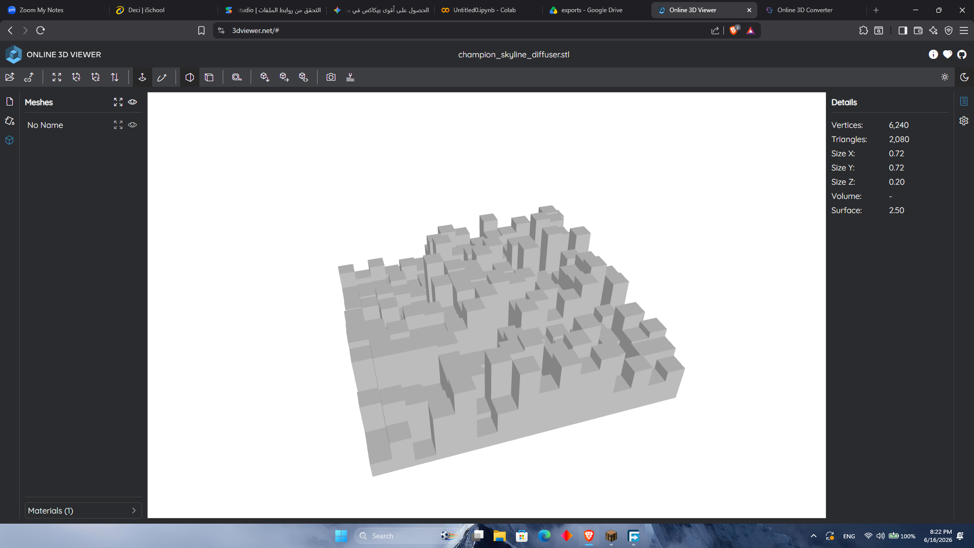 Genetic Algorithm Optimized Skyline Acoustic Diffuser (16x16)