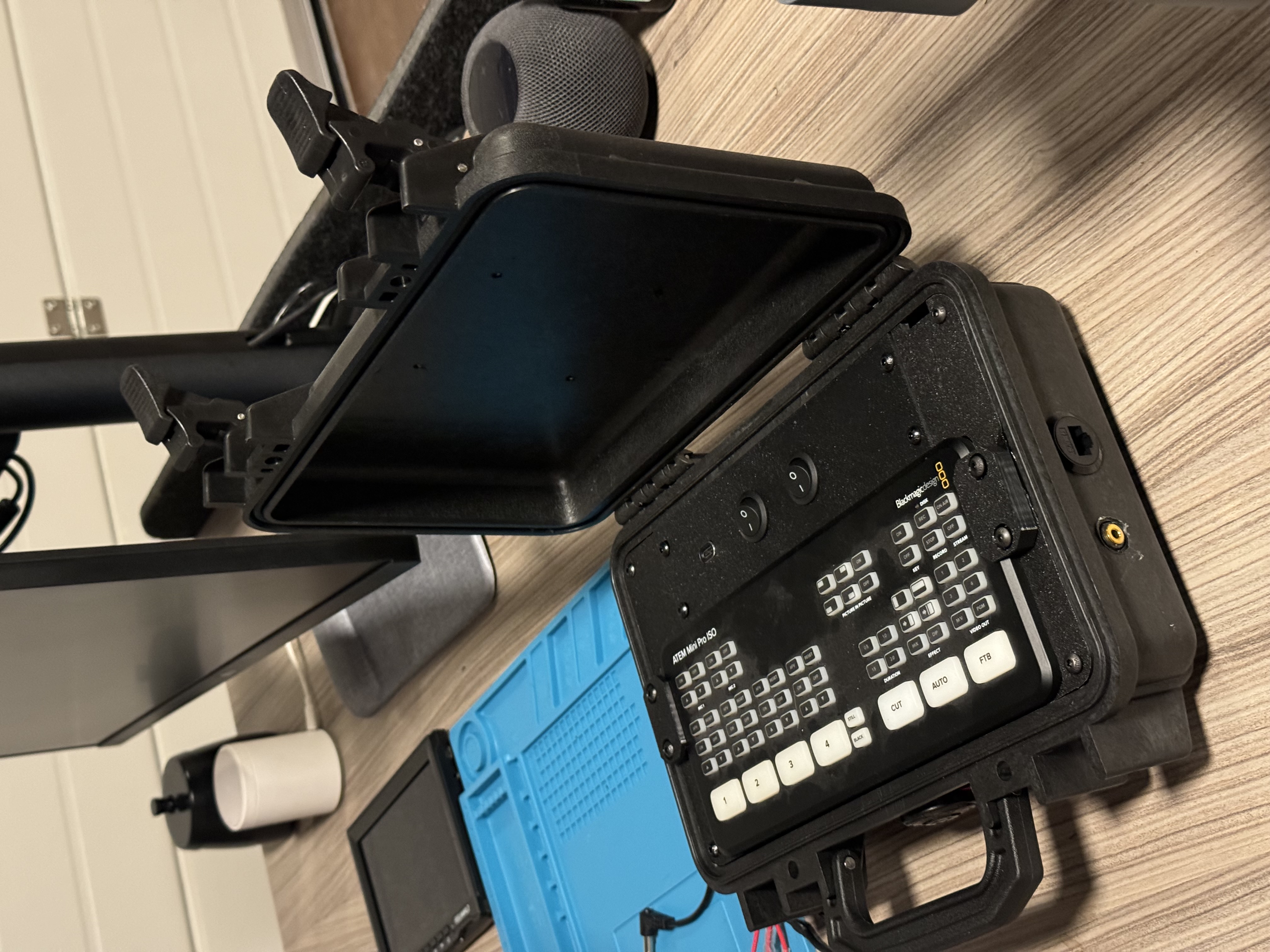 Blackmagic Atem Mini Case raised with buttons inside