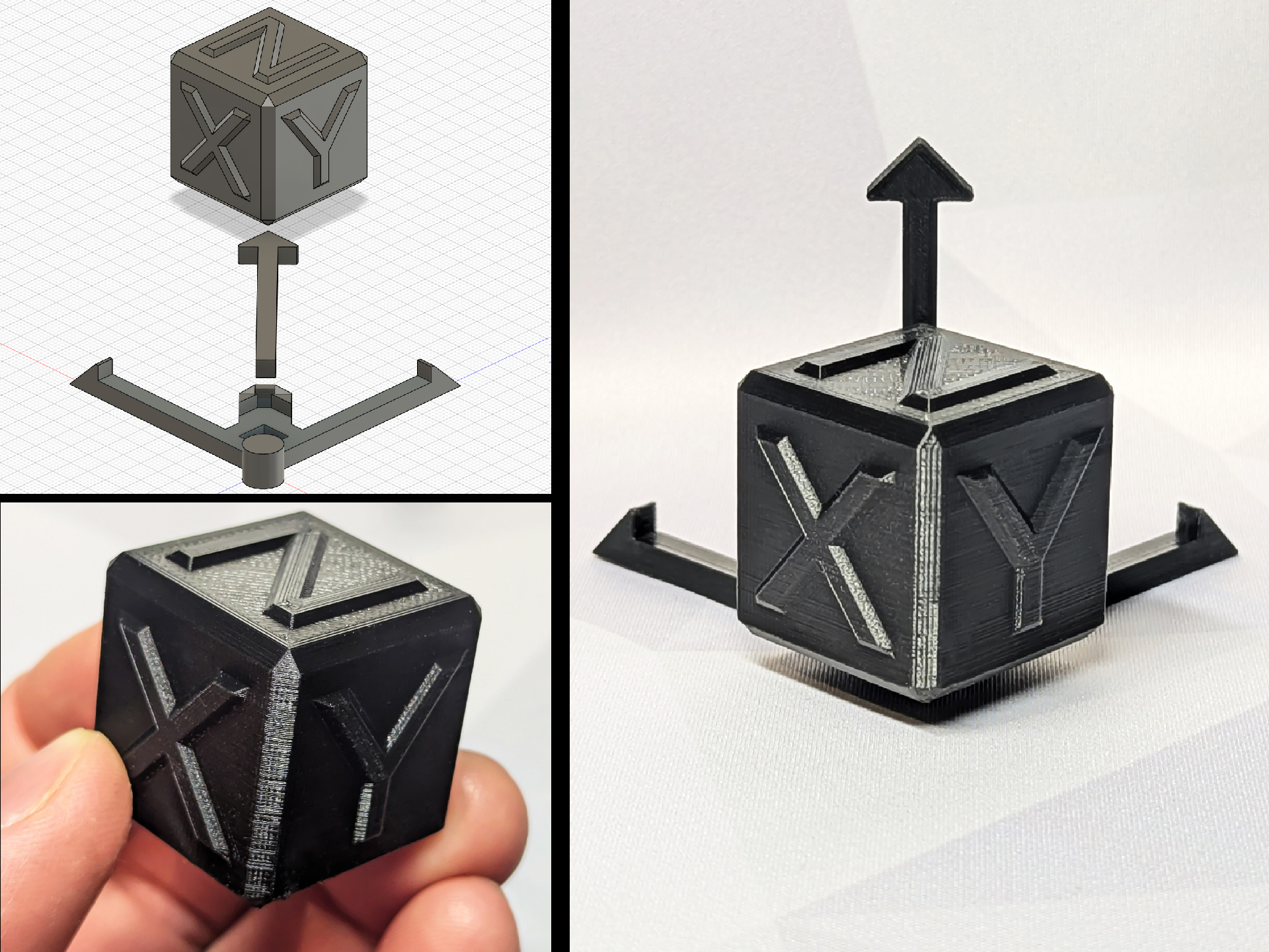 X, Y, Z Orientation Calibration Cube with Arrow Stand