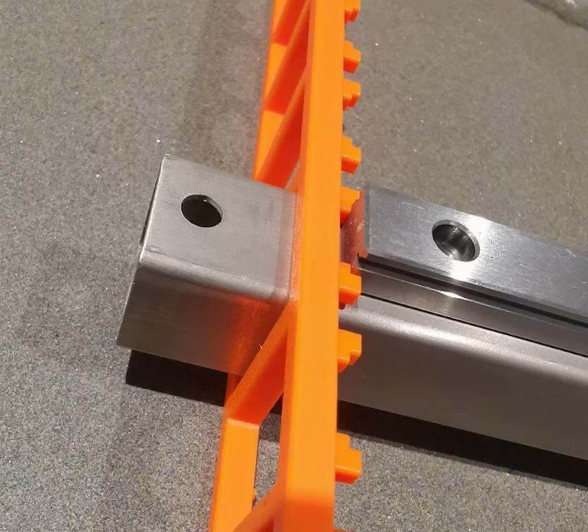 Sizing guide and linear rail aligner for box section x-axis gantry beam tube
