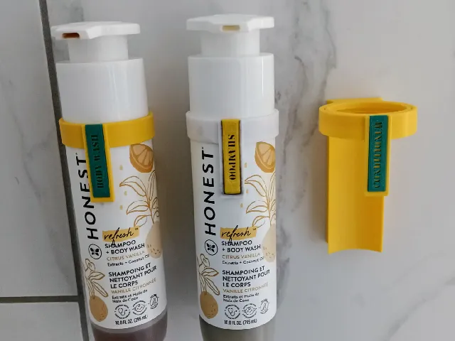 Honest shampoo holder with labels