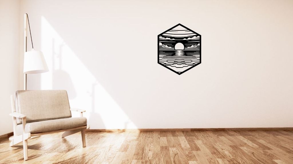 Sunset over the water surface wall or table decoration