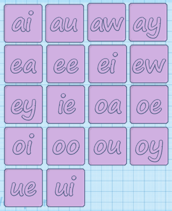 Vowel Digraphs Letter Tiles by Debbie Mattingly Download free STL model