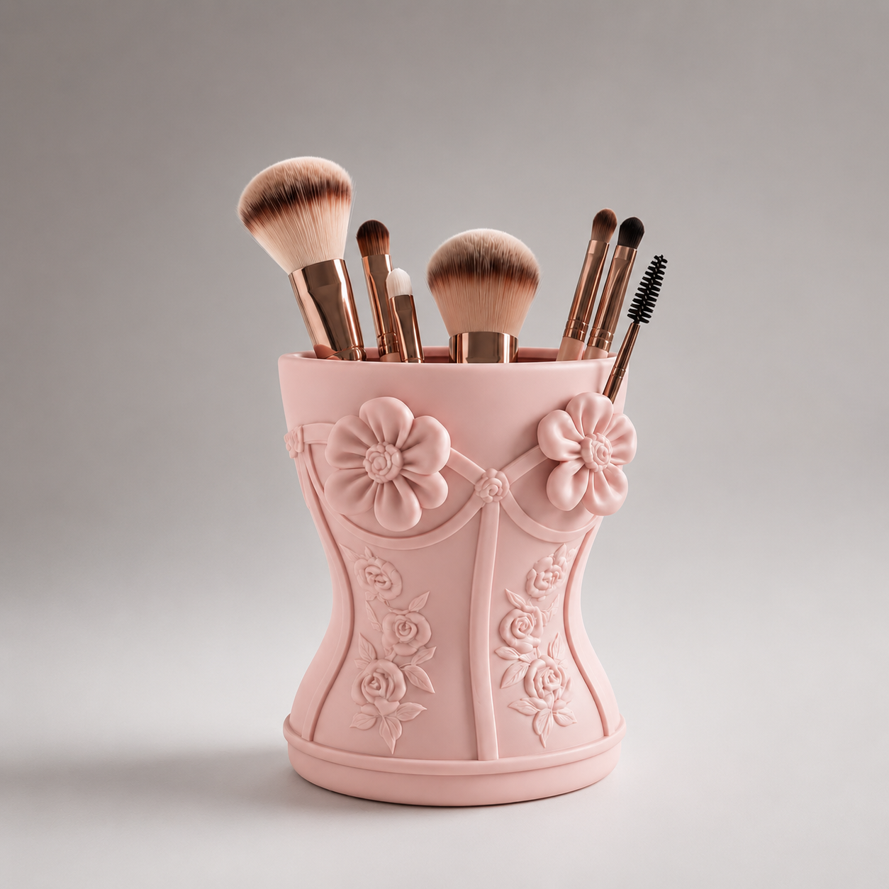 Floral Makeup Brush Holder STL | Elegant Vanity Organizer | Beauty Desk Decor for 3D Printing