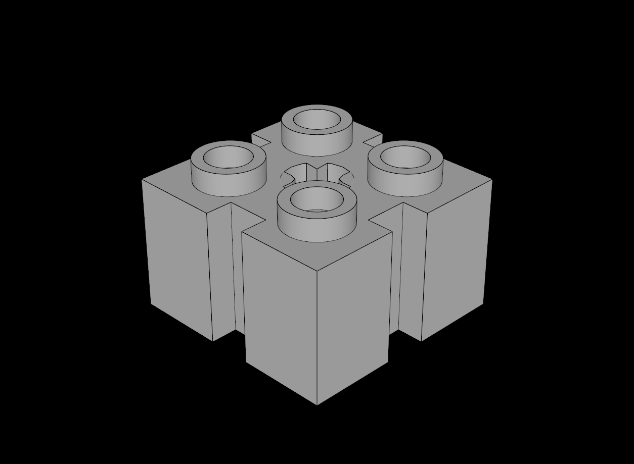 Lego Compatible (90258.dat) Brick  2 x  2 with Slots and Axlehole
