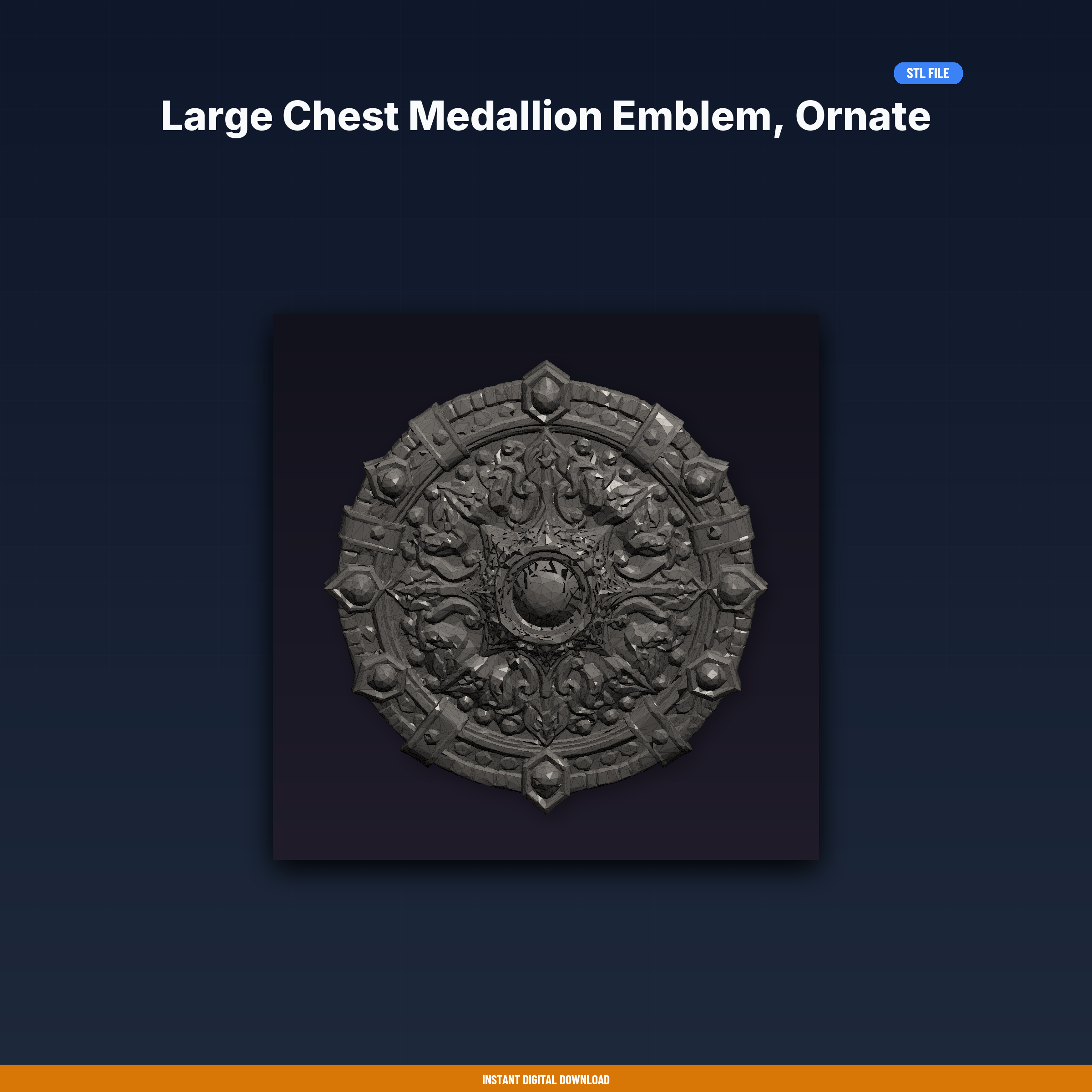 Large Chest Medallion Emblem, Ornate Design, Strap Or Pin Mount, - 3D Printable STL File